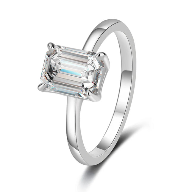 1CT 2CT 3CT Emerald/Radiant Cut Moissanite Engagement Ring Solitaire Lab Diamond 925 Silver 18K Gold Plated Wedding Band Jewelry