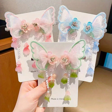 Ethereal Butterfly Hair Clip for Girls - Floating Wing Design with Floral Charm Danglers, Delicate Hair Pins Baby Accessories