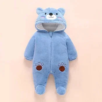0-12M Baby Rompers Cute Bear Toddler Girls Overall Jumpsuit Winter Warm Hooded Cotton Baby Boys Romper Infants Clothes