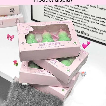Cute Zucchini Jelly Lip Gloss Mirror Watery Gloss Liquid Lipstick Hydrating Lasting Moisturizing Tender Pink Student Lips Makeup