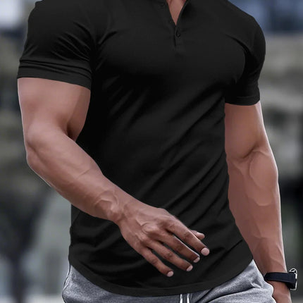 Summer Classic Men's POLO shirt, solid-color casual, comfortable, breathable, stand-up collar, short-sleeved muscle sports top