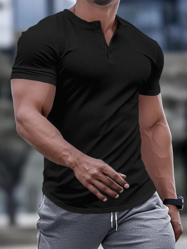 Summer Classic Men's POLO shirt, solid-color casual, comfortable, breathable, stand-up collar, short-sleeved muscle sports top