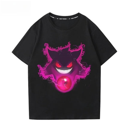 Pokémon Gengar Printing Tee Pure Cotton T-shirt Men's 2026 Summer Fashion Oversize Street Casual Y2K Tops Streetwear Clothing