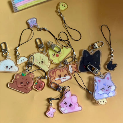 2pcs/set Ateez Aniteez Cartoon Character Keychain Keyring Phone Cute Strap Pendant Hongjoong Yunho Yeosang San Accessories
