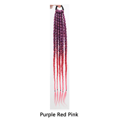 Synthetic Girls Colorful Braids Hair Extensions With Rubber Bands Rainbow Braided Ponytail Hairpieces For Kids Hair Accessories