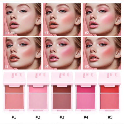 Creme & Powder Blush Duo Long Wearing Matte & Dewy Finish High Pigment Pink Candy Peach Blush Palette Vibrant Orange Red Blush