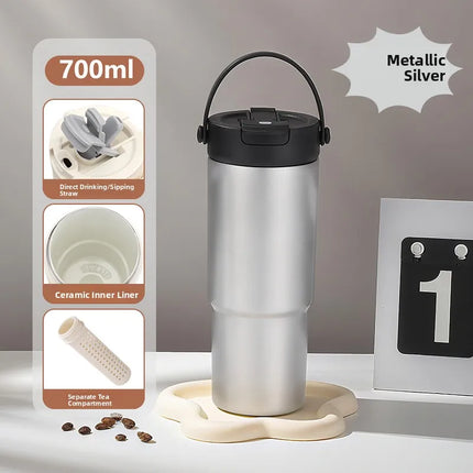 Large Capaci Cerc Inner Lid Insulated Mug Portable Car Coffee Cup Sports Water Bottle Fem High Aesthetic Value