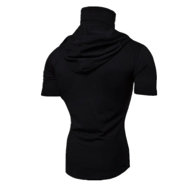 Men New Gym Thin Hoodie Short Sleeve Hoodies With Mask Sweatshirt Casual Splice Large Mask Hoodie Sweatshirt Hooded Tops Cycling