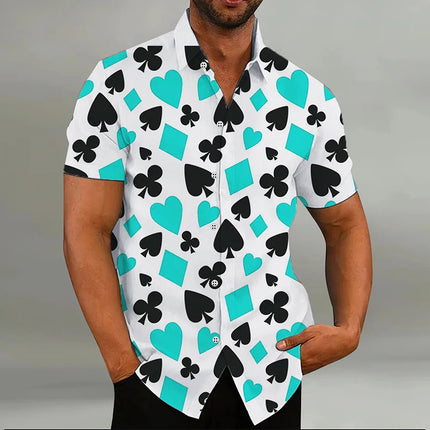 Fashion Men's Shirt Playing Cards 8 Colors Hearts Spades 3D Printing Lapel Short Sleeve Outdoor Street Casual Men's Clothes