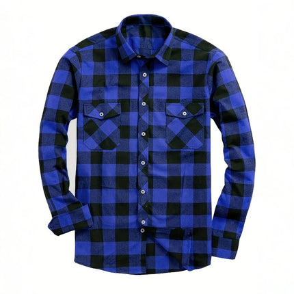 Men's Fashion Casual Flannel Plaid Shirt Long Sleeve Lapel Soft Comfortable Daily Wear Shirt Men's Classic Plaid Shirt