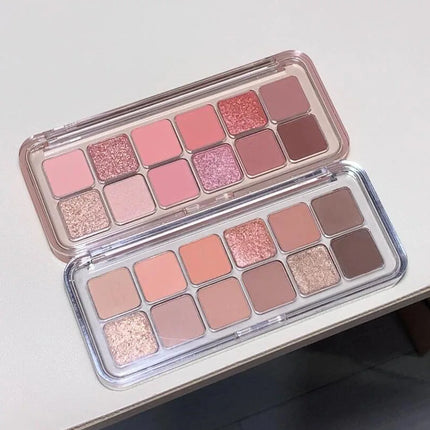 12 Colors Eye Shadow Palette Low-saturated Earth Pink Purple Eyeshadow Glitter Shimmer Matte Lying Silkworm Eye Shadow Makeup
