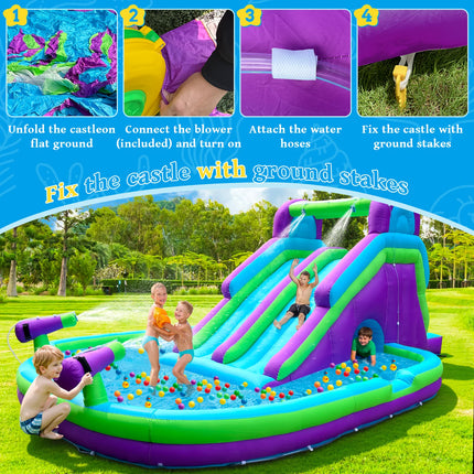 Inflatable Oxford Fabric Water Slide for Kids Backyard Splash Pool with Dual Slides And Water Sprayers Outdoor Summer Fun Toy for Children And Family