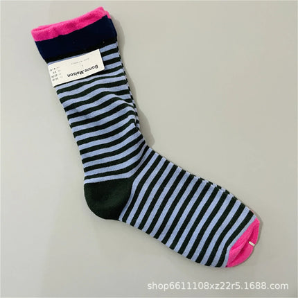 Bonne Maison French Small Batch Women's Fun Oil Painting Style Mid-Calf Cotton Dopaamine Colorful Socks Moisture Wicking Sweat
