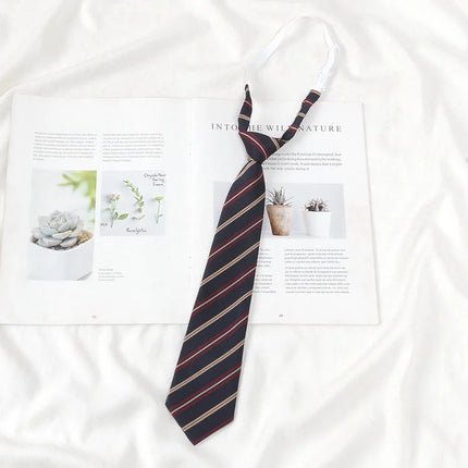Striped College Style Tie Without Hand Knotting Wine Red Striped Small Tie Brown Striped Boys and Girls Uniform Tie Daily Simple