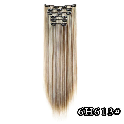 24 Inch Natural Hair Clips Synthetic Hair for Women Hair Tinsel Kit 16 Clips-on Hair in 6pcs Hair Extensions Wicks for Hair