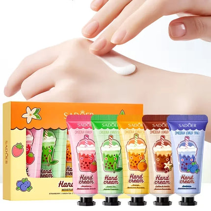 Milk Tea & Fruit Fragrance Hand Cream Set,Moisturizing Nourishing Anti-Dry Hand Lotion,Portable Mini Size,Women Daily Care Gift