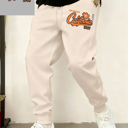 Los Angeles California 1987 Prints Sweatpants Mens Winter Pocket Jogger Pants Basics Fleece Loose Trousers Casual Male Clothes