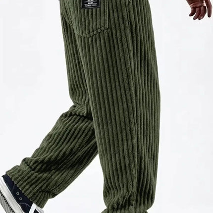 Men'S Corduroy Straight Leg Pants with Drawstring Waist, Pockets, and Logo Design - Stretchy, Casual Fit for Everyday Wear