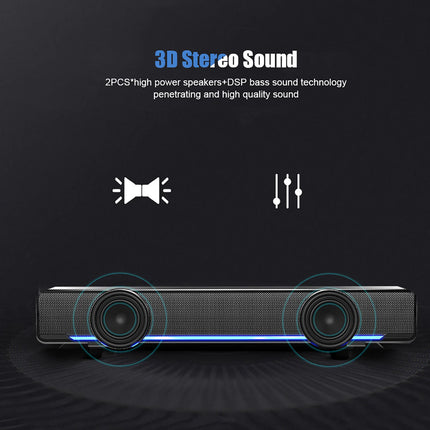 Portable Soundbar USB Wired Stereo Soundbar Music Player Bass Surround Sound Box 3.5mm Input for PC Cellphones Stereo Soundbar