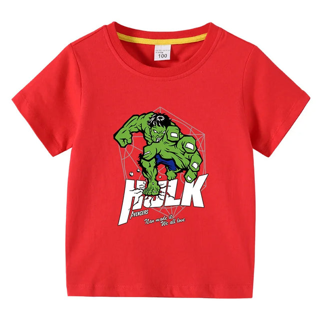 Marvel Hulk Cartoon Anime Printing Boy Clothing Tops Summer Fashion Children's T-Shirt Parent-Child Cotton T-shirt Women Men Top