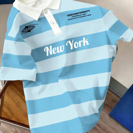 2026 Summer Best-selling Men's Short-Sleeved Polo Shirt with 3D Stripes Pattern Print for Outdoor Sports Leisure and Fashion