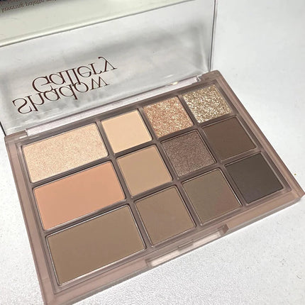 12Color Pink Brown Eye Shadow Tray Pearl Glitter Earth Matte Chocolate Eyeshadow Palette Korea Low Saturation Eye Pigment Makeup