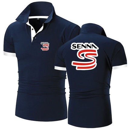 2025 Summer Man's Ayrton Senna Logo Print Trendy Breathable Loose New Solid Color Casual Short Sleeve Lapel Collar Polo Shirt