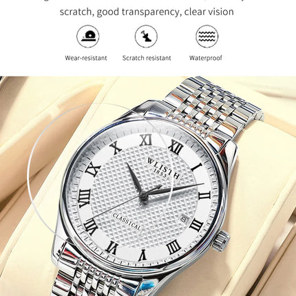 WLISTH Luxury Stainless Steel Watches for Man Waterproof Luminous Quartz Watches Roman Scale Wristwatch Date Week Men Watch
