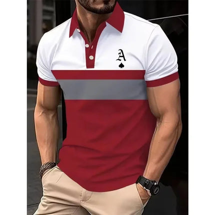 3D Printed Color Striped Polo Shirt for Men with Spade A Pattern Short Sleeved Summer New Style Lapel Top