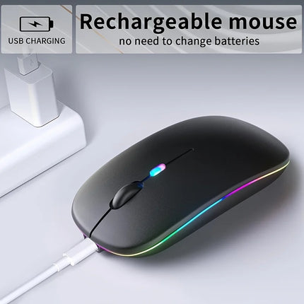 Wireless Mouse Slim Bluetooth-compatible 2.4G Computer Mice Portable Rechargeable Cordless Mouse for iPad Laptop Desktop