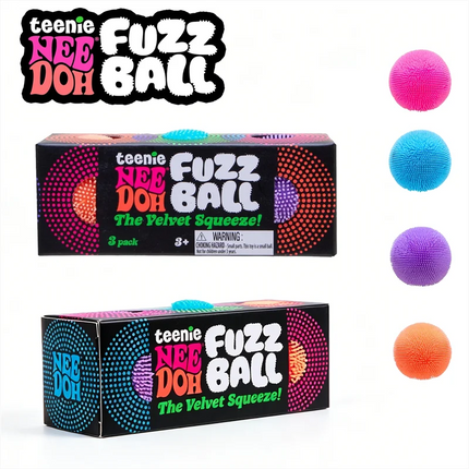 Needoh Mini 3 Pack Fuzz Ball Stress Teenie Squishy Sensory Toy The Groovy Glob Relief Fidget Non-Toxic Soft Balls for ADHD Gift
