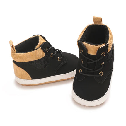 High-Top New 0-18M Baby and Children's Shoes Fashionable and Sporty PU Soft Rubber Sole First Walking Casual Sports Shoes
