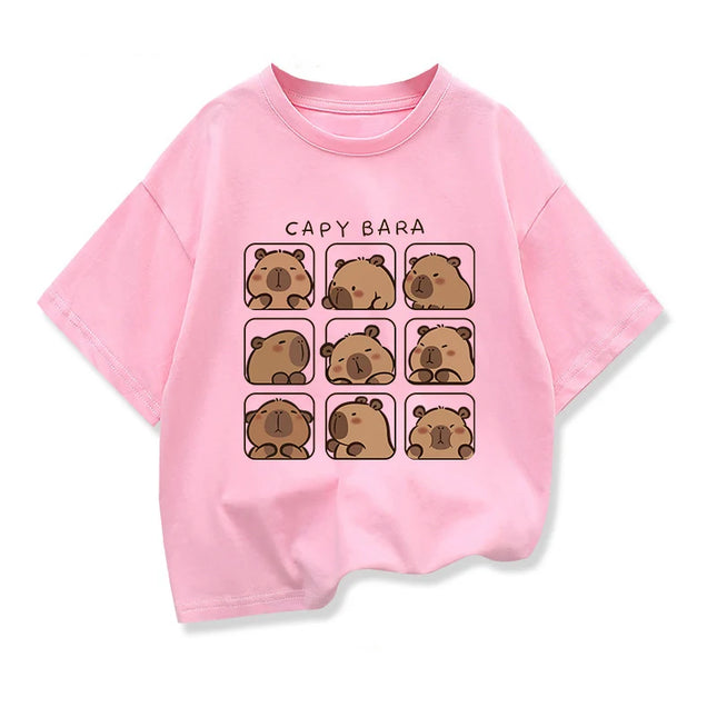 Capybara Kids Clothing Tees Summer Printed Cartoon Fashion Short Sleeve T-shirt Girls Loose Casual Tops T Shirts Crewneck