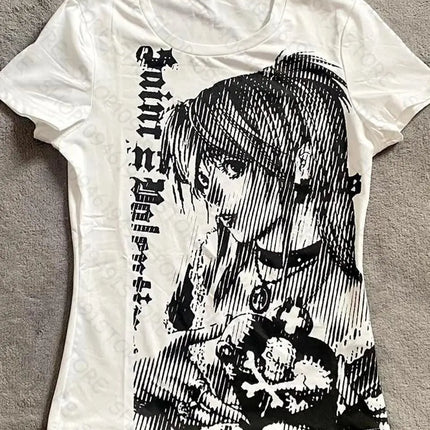 ropa de mujer Y2k anime Streetwear O-neck Text Print Tops Women Harajuku Clothes Vintage Crop Tee Aesthetic Casual T-shirt