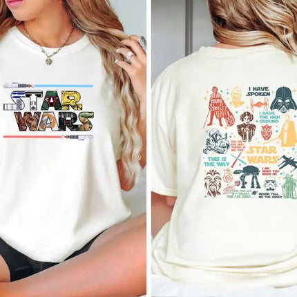 Galaxy Star Wars Darth Vader Short Sleeves T-Shirt This Is The Way Mandalorian Chewbacca Princess Leia Tops Casual Round Neck
