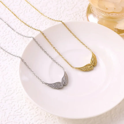 Stainless Steel Personalized Angel Double-hole Wing Pendant Necklace for Women, Jewelry Gift