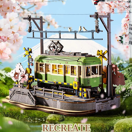 Robotime Sakura Journey Tram 3D Wooden Puzzles with LED Lights Home Decor Gift for Adults Women Girls