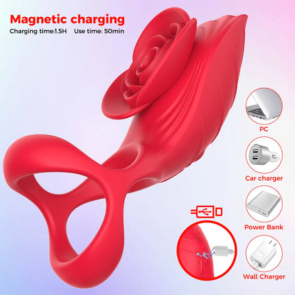 Rose Lock Ring Vibrator for Men,delayed Ring for Masturbation,stimulating Penis and Prolonging Orgasm,adult Products for Couples