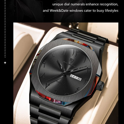 POEDAGAR Fashion High Quality Men Clock Date Week Waterproof Watch For Man Quartz Stainless Steel Luxury Men's Watches Reloj+Box