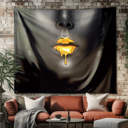 A lady wearing yellow lipstick Digital printing polyester wall tapestry suitable for use in living rooms bedrooms bars and party