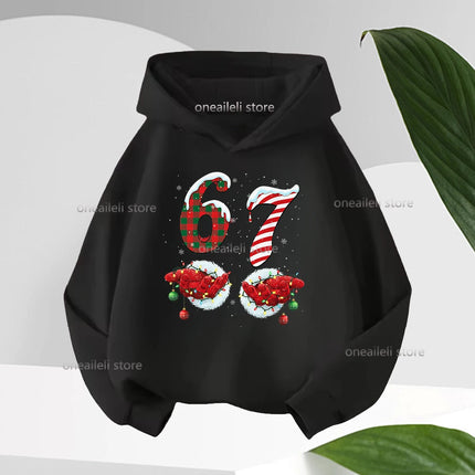 Long Sleeve Graphic Funny 67 Cute Children's Hoodies Hooded Sweatshirt Casual Fashion Novelty Fleece Boy Girl Kid Warm Pullover