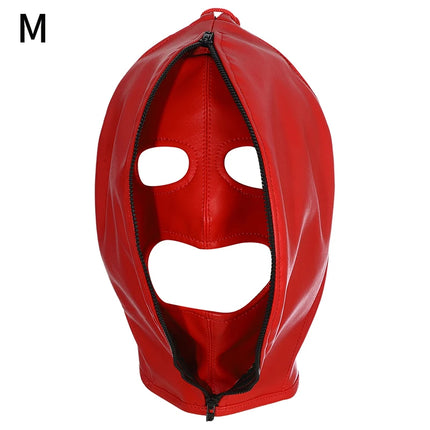Leather Mask Full Face Double Layer Headgear Zip Head Hood Adjustable Lace-up Leather Bondage Masks Halloween Cosplay Party Mask