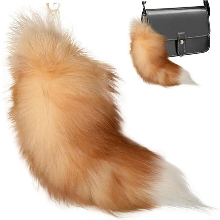 Creaative Faux Fur Fake Fox Tail Pendant Animal Tail Soft Fox Tail Keychain with Metal Clasp Fox Tail Key Ring Bag Decoration