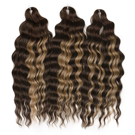 FREEDOM Synthetic Braiding Hair Extensions Deep Wavy 24 inch Long Curly Braids Hair Ombre Brown Rainbow Twist Crochet Hair