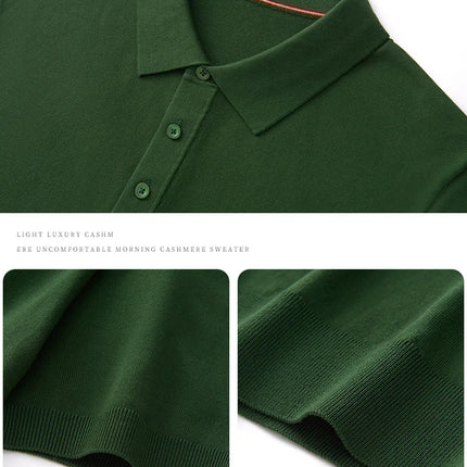 100% Lyocell men's T-shirt casual solid color knitted pullover short sleeved loose POLO collar Tees Pull on vest Tops