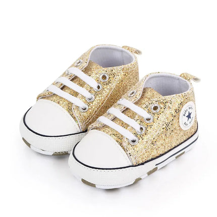 2024 Newborn Sequined Canvas Baby Sneakers Casual Baby Boys Girls Toddler Multi-Color Soft Sole Non-slip Walking Shoes