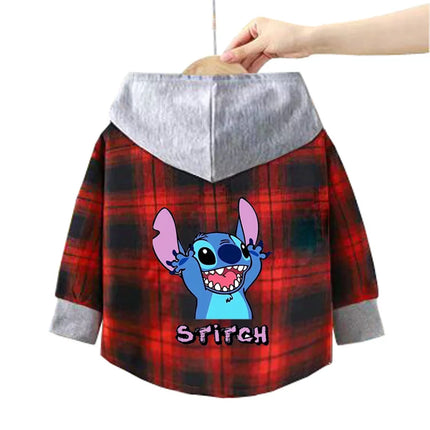 Children's stitch Hooded Shirts Kids blouse Boys Plaid Shirts Coat for Spring Autumn Girls Long-Sleeve Jacket Bottoming Clothing