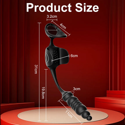 Thrusting Prostate Massager Anal Sex Toy with Cock Ring Taint Testicle Stimulator Remote Control Butt Plug Penis Ring Vibrator