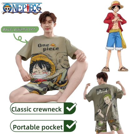 One Piece Anime Cartoon Personality Boy Short Sleeve Shorts Pajamas Creative Handsome Cotton Loungewear Set Can Be Worn Out