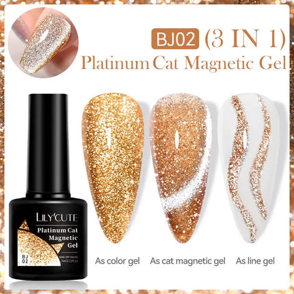 LILY’CUTE 7ml Ultra Shine Cat Eye Nail Polish Rainbow Laser Dual Beam Crystal Nail Gel Varnishes Soak Off Semi Permanent UV Gel